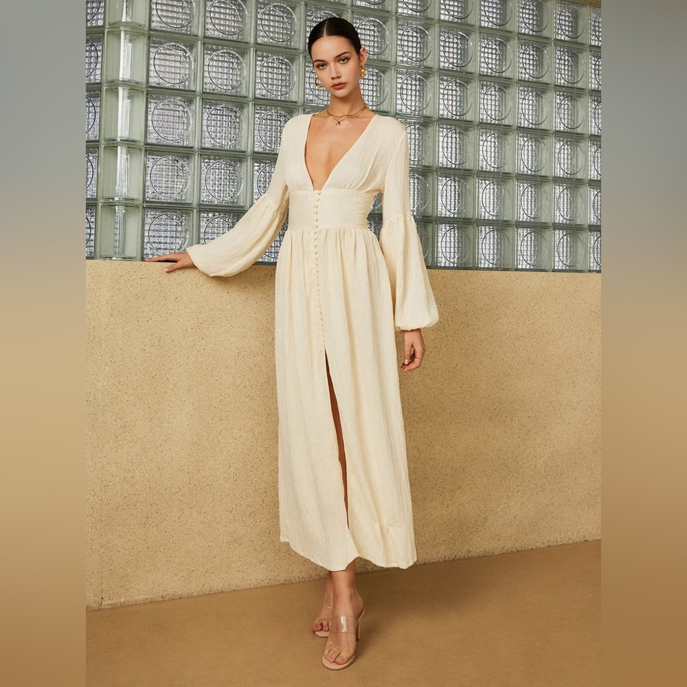 Commense Boho Lantern Sleeve Button-Front Long Sp… - image 2